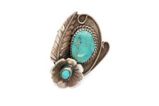 Vtg Native American Navajo Sterling Silver 925 Turquoise Flower Ring Size 6.5