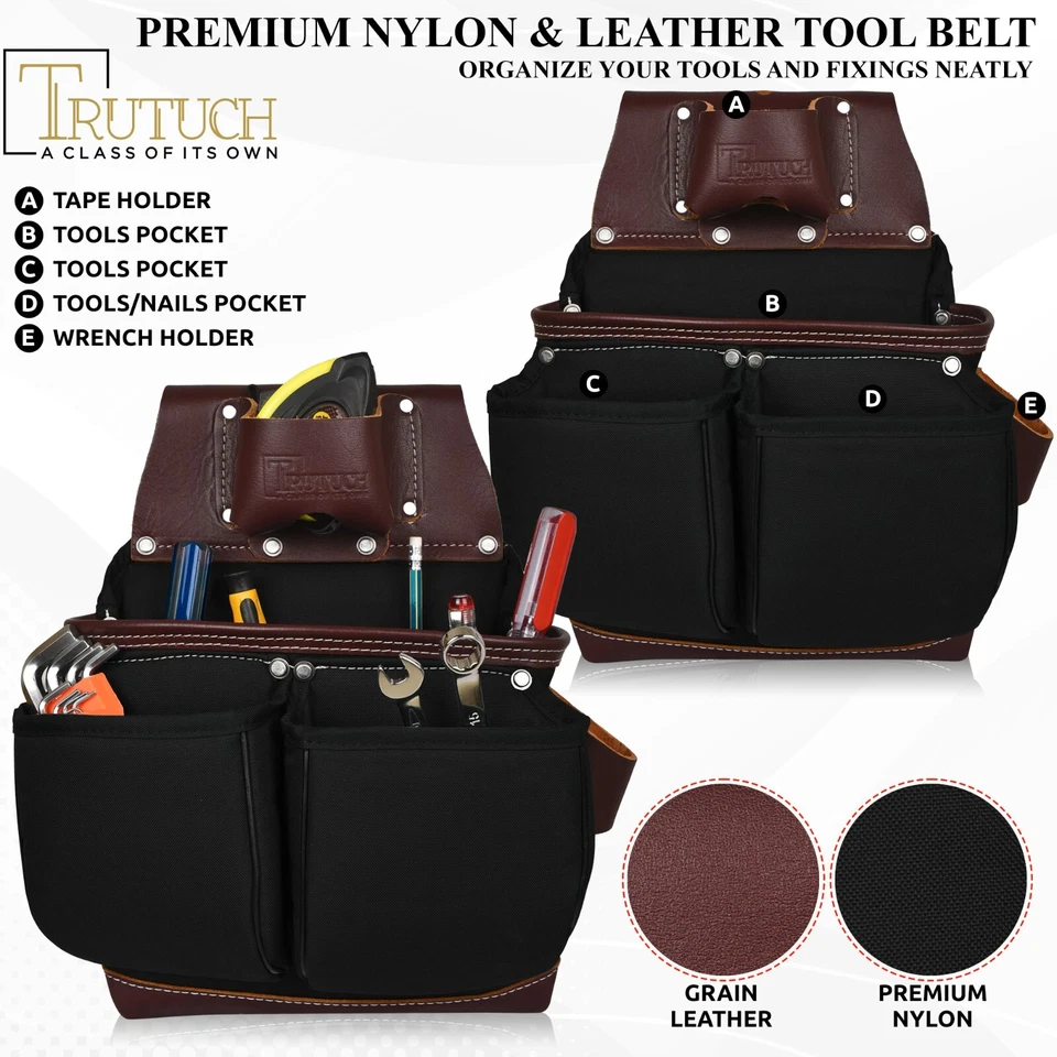 Cinturón de herramientas de nailon y cuero TRUTUCH con tirantes de trabajo de cuero | Electricista Foto 4 de 4
