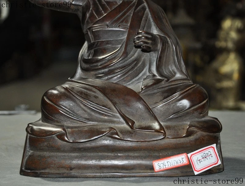 Antiguo Budismo Tibetano Puro Púrpura Cobre Je Tsongkhapa Lama Chamanismo Buda Estatua Foto 3 de 4