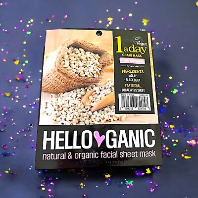 HELLOGANIC Vegan 1 a day Facial Sheet Mask - Grain Pore Refining - 23 ml - NEW