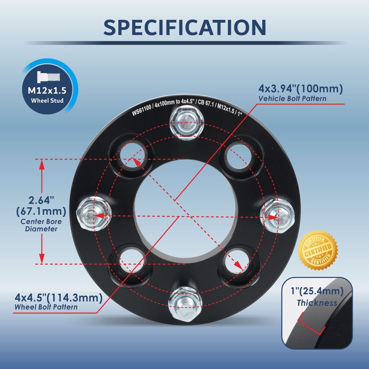 1 Inch Thick 4x114.3 To 4x100 Wheel Adapters 12x1.5 Studs ECCPP 1 Inch ...
