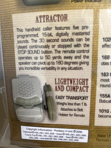 Johnny Stewart Predator 4 Attractor Electronic Caller with Remote, New & Sealed - Picture 4 of 6