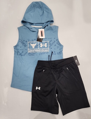 Under Armour Project Rock Tank Hoodie Shorts Boy Summer Clothing Lot Youth Large
