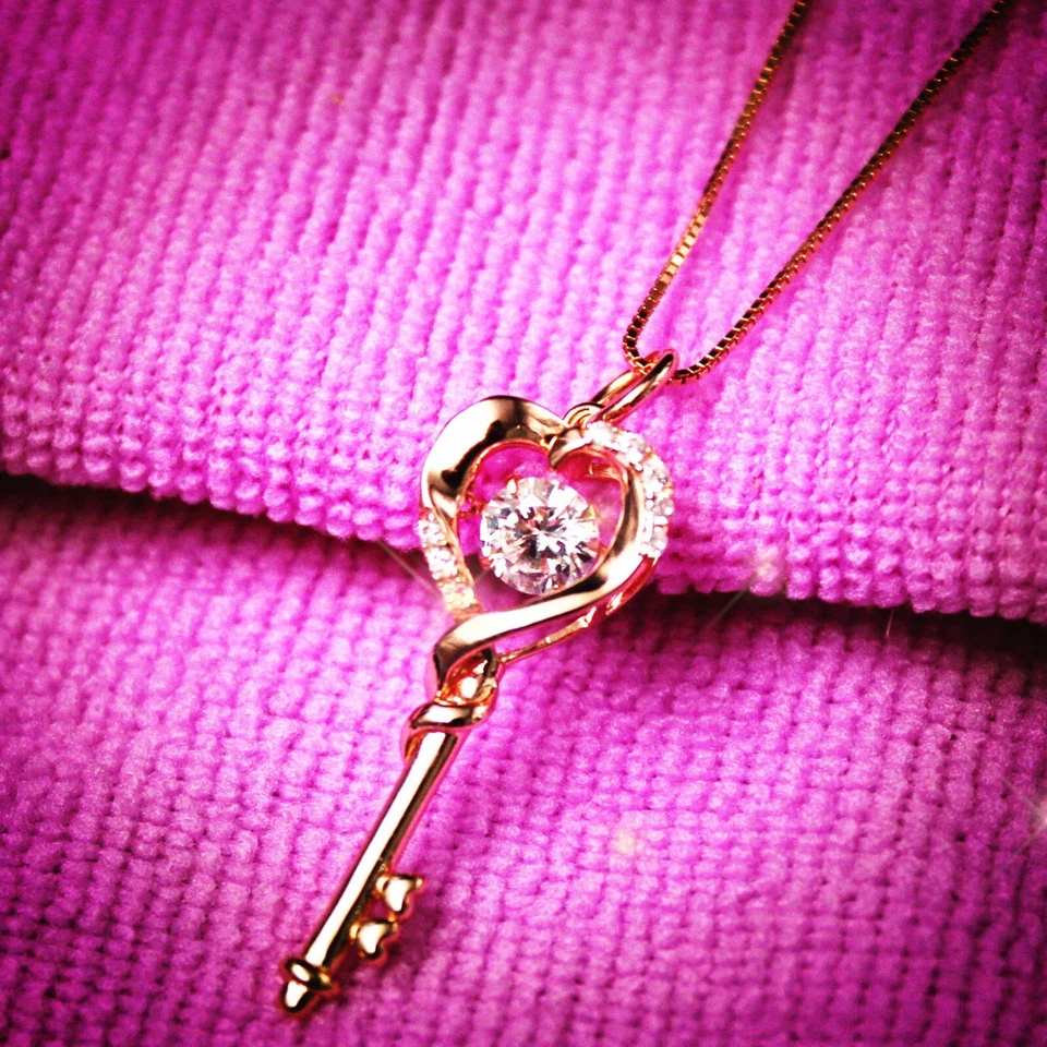 Collar colgante llave corazón plata esterlina chapado en oro rosa - Regalo para ella Foto 4 de 4