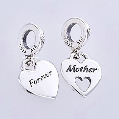 New 100% PANDORA 925 Silver Daughter Mother Double Heart split