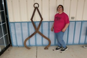 Huge Antique c.1900 Industrial 63" Iron Crane Tongs Constuction Tool Machine Age