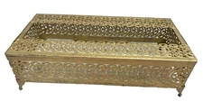 Gold Filigree Tissue Kleenex Box Cover Scroll Design Footed Hollywood Regency
