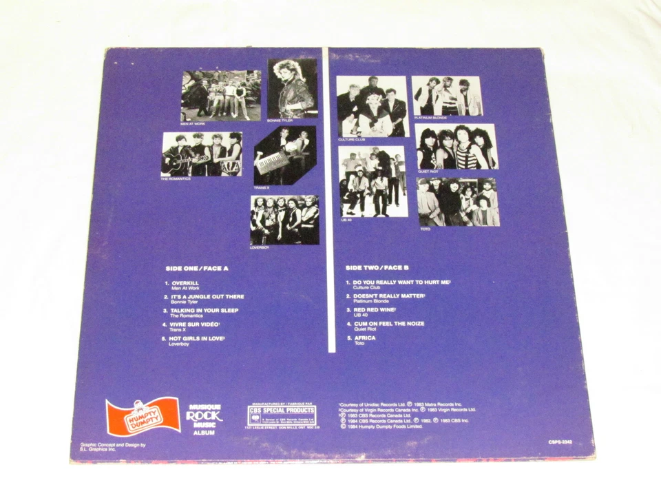 MUSIQUE ROCK MUSIC ALBUM LP 1984 Humpty Dumpty TOTO QUIET RIOT LOVERBOY MEN WORK - Image 2 of 4