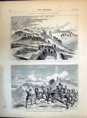 Alte 1871 Sortie Garnison Zerstörung Belagerer Bergbau Unterkünfte Kiste viktorianisch