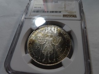 S48 Germany Weimar 1929 E Silver 5 Marks Meissen NGC MS 64 Nice Toning