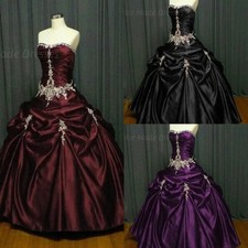 Ruched Burgundy Wedding Dress Strapless Long Ball Gown Satin Bridal Gowns