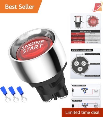 12VDC 50A Ignition Switch Push Button Starter Marine Truck Car RV Red LED