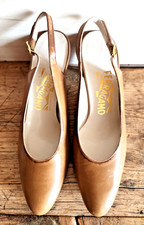 Salvatore Ferragamo Sling Back Pumps Size 6.5 AAA Brown Leather Unworn Vintage