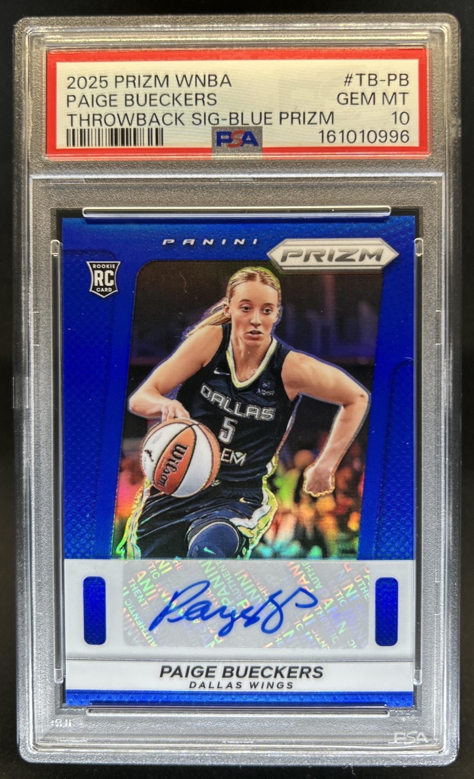 2025 WNBA Prizm Paige Bueckers Throwback Signatures RC Blue Auto #/75 PSA 10 view 1