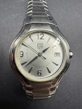 ESQ Swiss By Movado Stainless Steel Silver Tone White Dial Date Window E5108