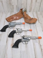   Vtg 2 PONY BOY 1 Kusan Cap Guns Black Grip Cowboy Diecast Toy Pistols Lot