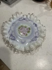 Vintage Fenton Charlton Rose Hand Painted Compote Candy Dish 5.5” Wide