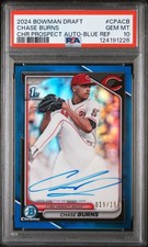 2024 Bowman Draft Chase Burns #CPA-CB Blue Refractor Auto /150 PSA10