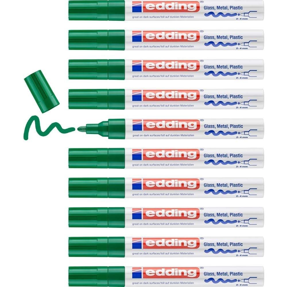 Edding 750 lot de 10 feutres peinture verte pour customiser le verre le métal et le bois