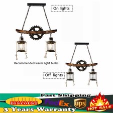Retro Industrial 2-Light Wood  Metal Pendant Chandelier E26 Bulb