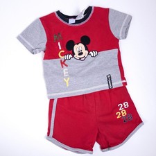 Vintage Y2K Disney Mickey Mouse Kids 18M Red Gray 2-Piece Shirt Shorts Set