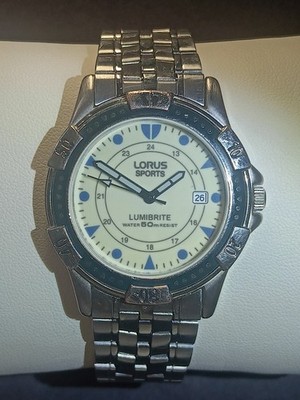 Lorus Sports Lumibrite 50m, Blue Markers, Blue Bezel, Working 