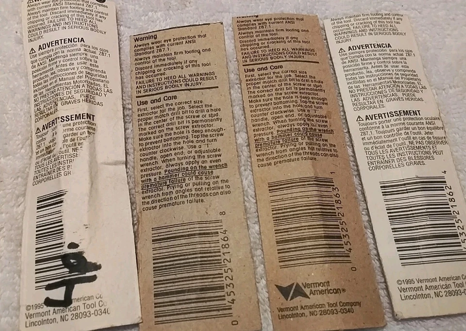 KIT EXTRACTOR DE TORNILLO VERMONT AMERICAN 4 piezas #2-3-4-5 EE. UU. 🇺🇸 Foto 4 de 4