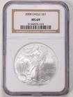 2008 $1 1oz Silver American Eagle MS69 NGC 3136075-123