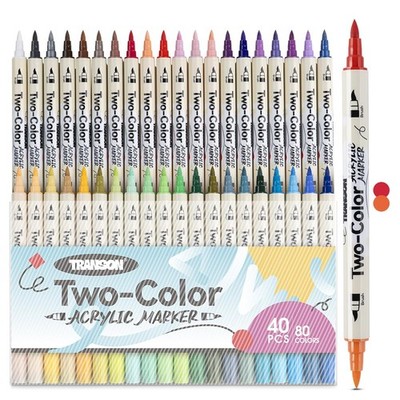 80 Colors Acrylic Paint Marker Set 40 Pieces of Dual-color Acrylic Paint Pens...