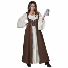 Medieval Renaissance Brown Pirate Beer Maid Marion Womens Costume Overdress XS