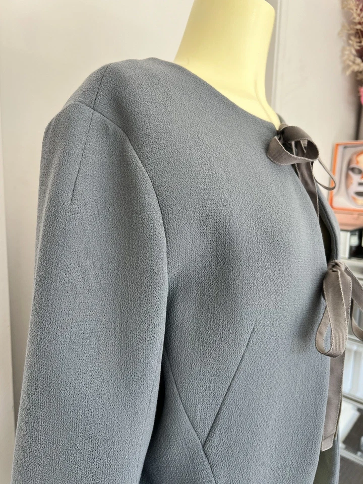 Белая история куртка женщин 12 Gunmetal Alessandro 100% шерсти длинное пальто новый $1950 - Изображение 3 из 4