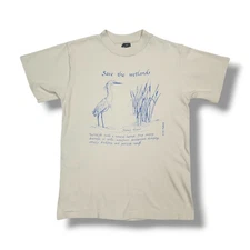 Vintage 70's Save The Wetland's Beige Anvil T-Shirt Men's Small Made in USA