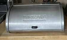 Caja de pan enrollable vintage de aluminio Kromex con tapa oculta, mango, "PAN"