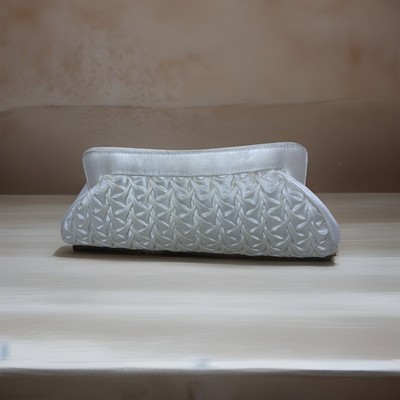Vintage Franchi Ivory Woven Satin Silk Evening Clutch Wrist Bag Silver Tone