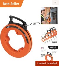 56331 50-Foot Electrical Fish Tape, Steel Wire Puller with Double Loop Tip, O...