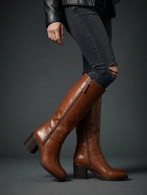 NEW Frye & Co. Nica Stacked Heel Motorcycle Boots, Cedar Brown, Women s Size 6.5