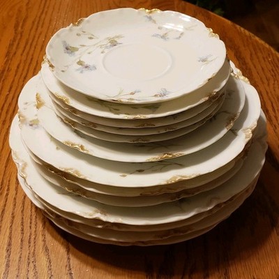 Set Of 13 Haviland & Co Limoges  Dishes Blue Cornflower with Gold Trim
