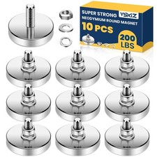 10 Packs Super Strong Neodymium Round Magnet with M8 Male Thread Nuts Bolts 200 