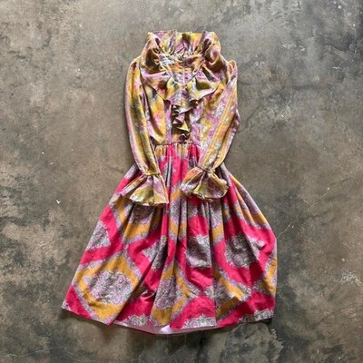 Vintage 1970s Multicolor California Calliope Paisley Patterned Dress