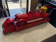 CUSTOM FIRE TRUCK PRESSED STEEL WITH FLATBED TRUCK  2 PIECE SET TURNER WYANDOTTE
