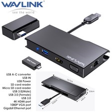 WAVLINK USB C Travel Mini Dock 9-in-1 DisplayLink Dock 2K HDMI 1080P VGA RJ45 SD