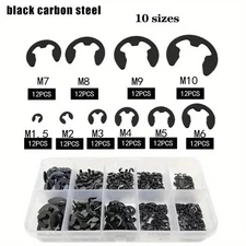120PCS Black Steel E-Clip Snap Ring Set Retaining Circlip Washer Kit - NEW