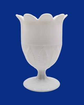 Antique 1870s Vintage Bryce Walker Birch Leaf Milk Glass Goblet  EAPG Victorian 