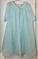Vanity Fair Blue Vintage Lace Trim Sleeveless Nightgown Sheer Robe Set medium