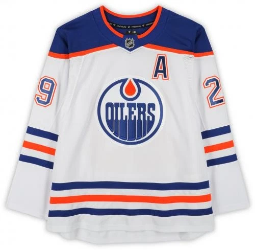 Camiseta deportiva premium autografiada por Leon Draisaitl Edmonton Oilers White Fanatics Foto 3 de 4