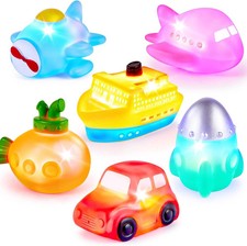 6 Packs No Hole Boat Bath Toy Set, Light up Changing Color in Water, Floating Ru
