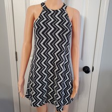 Candie's Formal Mini Dress Chevron Pattern Black & Silver Coquette Sparkley Sz S