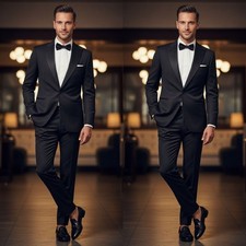 Wedding Formal Men's Black Suit Prom Tuxedo Jacket Business Peak Lapel 2Pcs