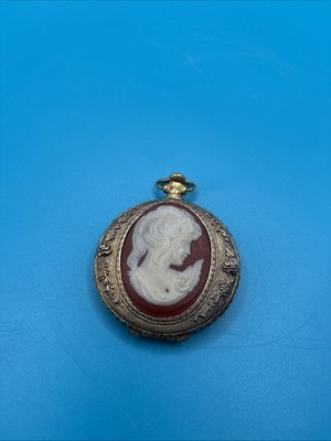 Vintage Max Factor Cameo Compact Powder Locket Pocket Watch Style Floral Etched