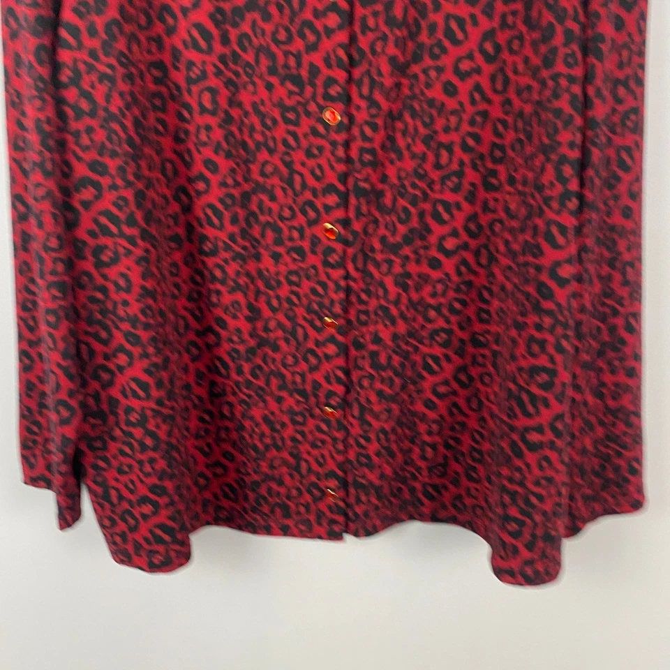 Quacker Factory Red Soft Knit Animal Print Cardigan 2X w/ Rhinestone Snap - Image 3 of 4